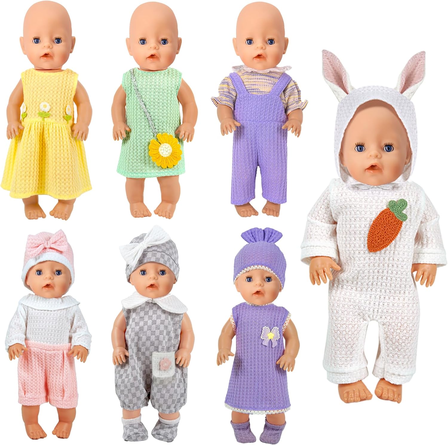 7 Set Baby Doll Clothes,14-18 inch Reborn Doll Clothes Accessories Dress with Hats Socks Outfits Fits for 43cm New Born/15 inch Bitty/16 Inch Baby Dolls